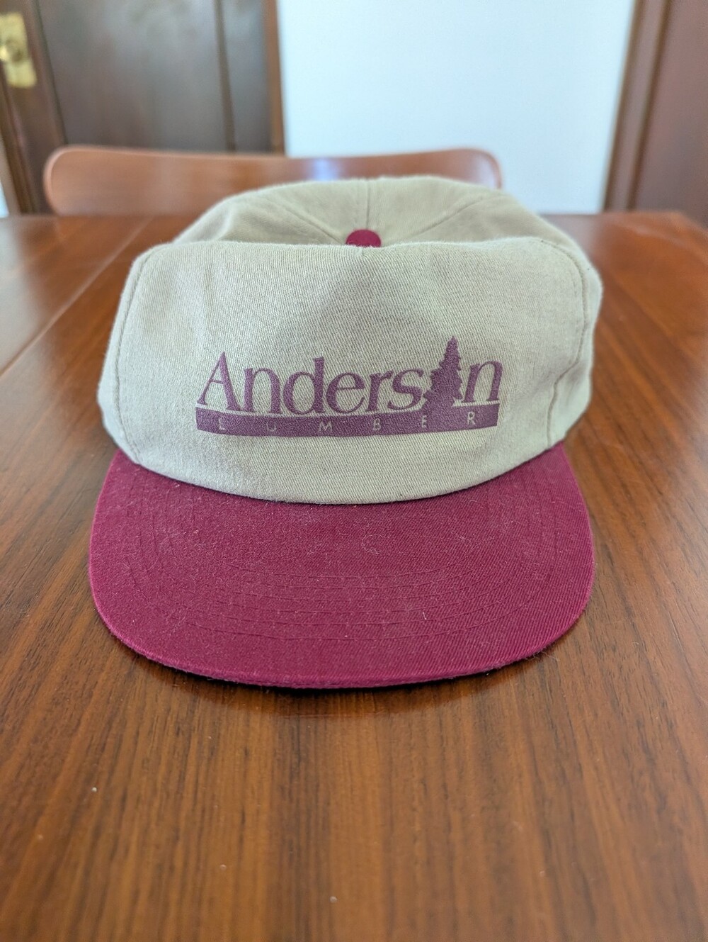 Anderson Lumber Two Tone Beige and Burgundy Cap Hat Pre Owned
